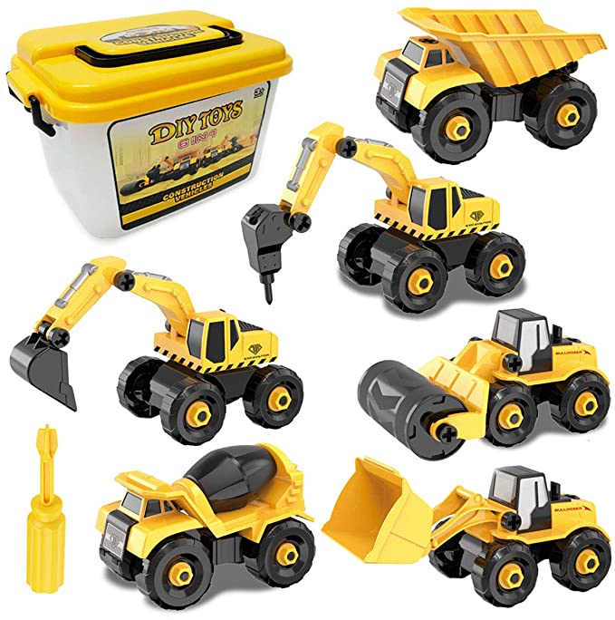 Sanlebi Take Apart Toys for Boys, Construction Vehicles Crane Toys with Storage Box, 6 in 1 DIY Building Toys Educational Gift for 4 5 6 7 8 Year Olds Boys Toddlers 104PCS