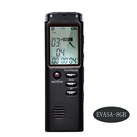 Digital Voice Recorder by EVASA,8GB Audio Voice Recorder,Hi-Fi Mp3 Player,HD Dual-Mic Recorder,Voice Activated,Noise Cancelling Recorder(Black)