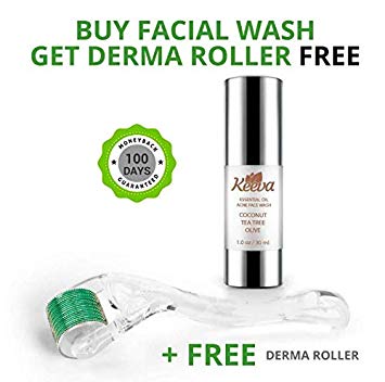 Keeva Organics Clarifying Acne Treatment Face Wash with FREE Derma Roller - Organic Tea Tree Oil, Aloe Vera & Essential Oils (Face Wash Bundle)
