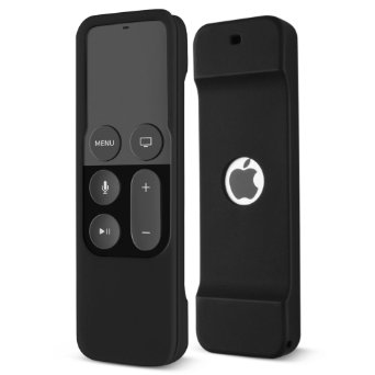 TNP Apple TV 4 Remote Case (Black) - Protective Soft Silicone Case Cover Skin for New Apple TV 4th Generation 64GB/32GB Remote Control Controller with Lanyard Handle Strap