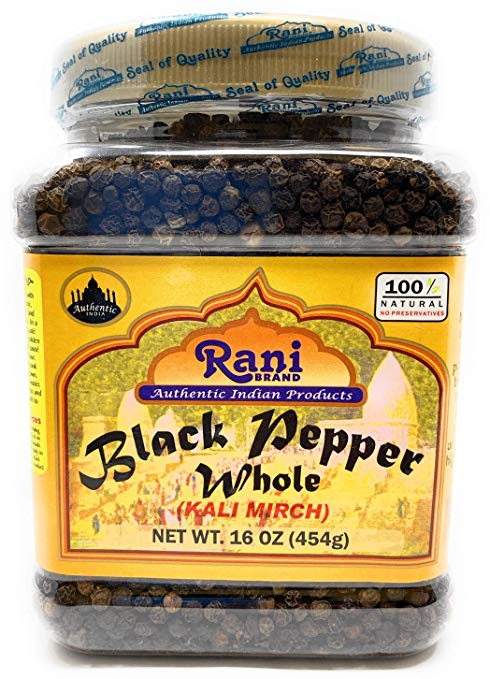 Rani Black Pepper Whole (Peppercorns), Premium Indian MG-1 Grade 16oz (454g) ~ Gluten Free, Non-GMO, Natural Perfect size for Grinders! | Indian Origin