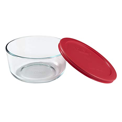 Pyrex Simply Store Glass Round Food Container with Red Lid (4-Cup)