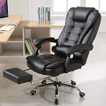 Office Chair, Ergonomic Desk Chair with Retractable Footrest, Modern Executive Adjustable High Back PU Leather Computer Chair Swivel Chair for Home Office Conference (Black)
