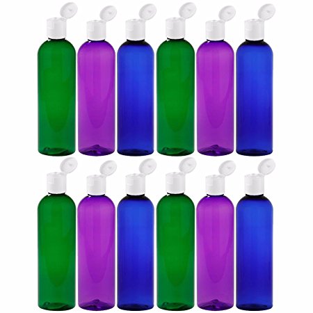 MoYo Natural Labs 4 oz Travel Bottles, Empty Travel Containers with Flip Caps, BPA Free PET Plastic Squeezable Toiletry/Cosmetic Bottles (12 pack, Psychedelic)
