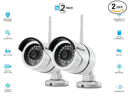 Vimtag B1 [2 Pack] White Outdoor Camera, Wi-Fi, Video Monitoring, Surveillance, Security Camera, Plug/play, Night Vision, (32 GB SD Card Pre Installed)