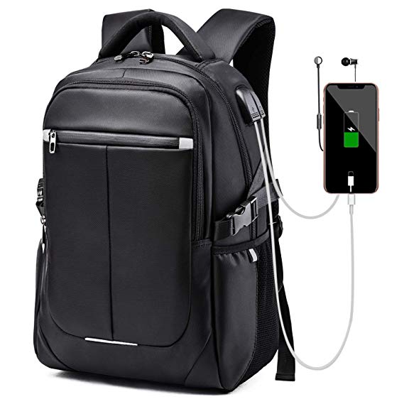 misognare Business Laptop Backpack Water Resistant School Rucksack with USB Charging Port for Men Fits 17 Inch Laptop and Notebook(Black)