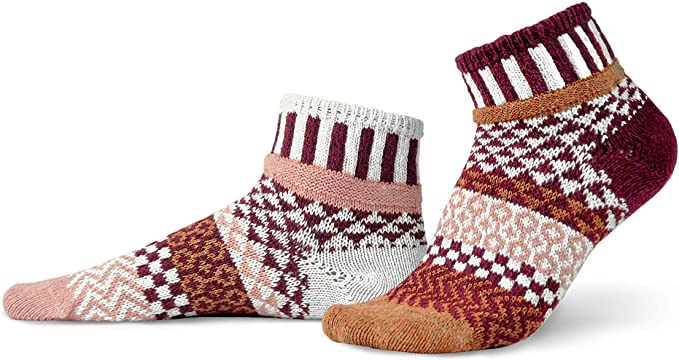 Solmate Socks Mismatched Quarter Length Socks for Women/Men, USA Made with Recycled Yarns