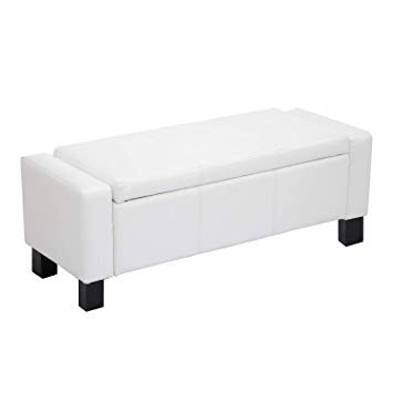 Homcom 43” Faux Leather Ottoman Storage Bench (White)