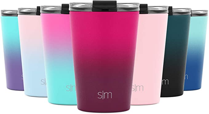 Simple Modern 12oz Classic Tumbler Travel Mug with Clear Flip Lid & Straw - Coffee Vacuum Insulated Gift for Men and Women Beer Pint Cup - 18/8 Stainless Steel Water Bottle Ombre: Razzle Dazzle