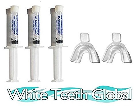 White Teeth Global Teeth Bleaching Whitening at Home Kit 35% Carbamide Peroxide 3 Gel Syringes (10cc) and 2 Silicone Mouth Trays