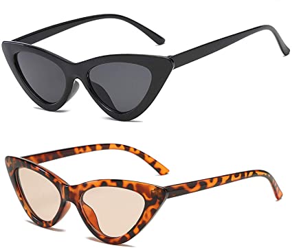 2 Pack Black and Gradient Vintage Square Cat Eye Sunglasses Women Fashion Small Cateye Sunglasses Light Block Anti Glare Eye