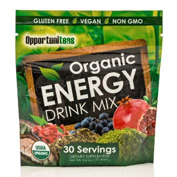 Organic Energy Drink Mix | Matcha Green Tea   Yerba Mate   Cacao   Goji Berry   Pomegranate   Maqui Berry | Natural Caffeine Pre-Workout Supplement Powder | Gluten Free   Vegan   Non GMO