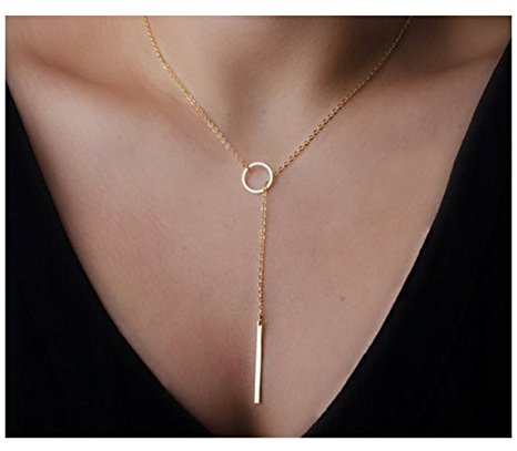 Bestjybt Fashion Women Metal Ring Short Y Shaped Necklaces Circle Lariat Necklace