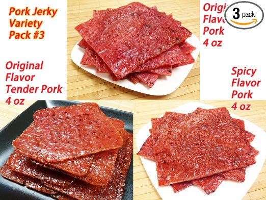 Variety Pack #3 - Original Flavor Pork (4 oz), Spicy Pork (4 oz), Tender Pork (4 oz)