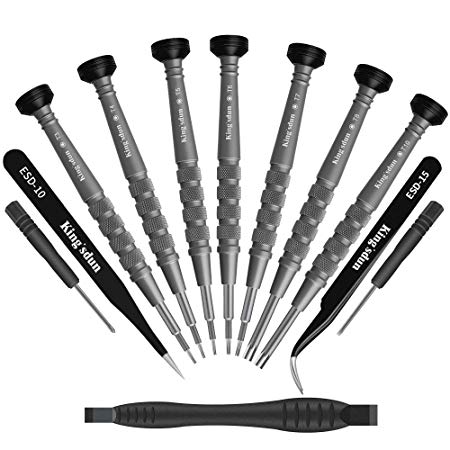 Kingsdun 12 in 1 Torx Screwdriver Sets with T3 T4 T5 T6 T7 T8 T10 Magnetic Screwdrivers Precision Torx Repair Kit, ESD Tweezers & Philip Slotted Magnetic Screwdrivers for Phone/Mac/Computer/Xbox/PS4