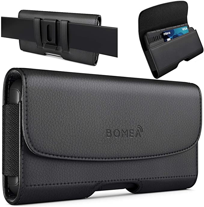 Galaxy S6, S6 Edge S 7 S7 Belt Clip Case, Bomea Black Leather Case with Clip Holster Carrying Pouch for Galaxy S6, S7, S 6 Edge with Otterbox Lifeproof Battery Case On, Wallet/ID Card Holder