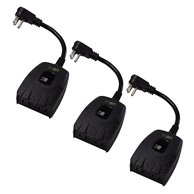 WiOn 50074 3 Outdoor Wi-Fi Wireless Plug-in Switch with 2 Grounded Outlets, 3 Pack