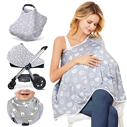 Baby Nursing Cover & Nursing Poncho - Multi Use Cover for Baby Car Seat Canopy, Shopping Cart Cover, Stroller Cover, 360° Full Privacy Breastfeeding Protection (Heart-Shaped)