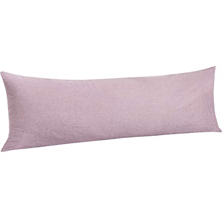 NTBAY Stone Washed Cotton Body Pillow Cover, Reduces Allergies and Respiratory Irritation for Adults Pregnant Body Pillowcase, 20 x 54 Inches, Light Purple