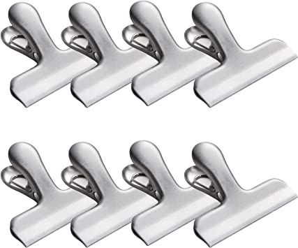 Bag Clips Heavy Duty Stainless Steel Chip Clips, 3 Inch Wide Food Bags Clamp Great for Kitchen Office to Seal Coffee Bags, Paper Sheets - Pack of 8