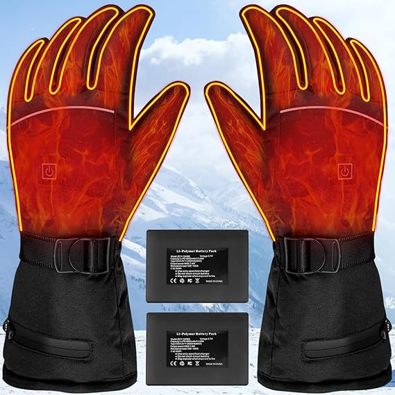 BESWORLDS Heated Gloves, 3Heating Temperature Adjustable Rechargeable Electric Warm Gloves Men Women Winter Gloves with Touch Screen & Waterproof for All Kinds Outdoor Activities, Black L