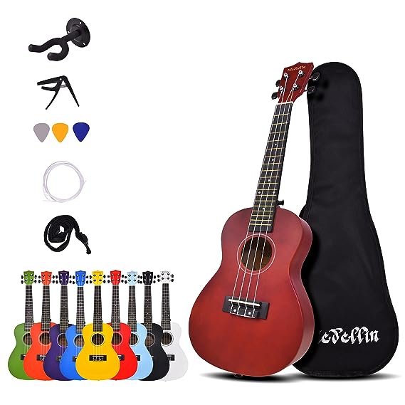 Medellin 23” Carbon Fiber ukulele (with free online learning course) Concert Brown Ukulele   Bag, Strap, Capo, 3 picks, Strings Set and Stand