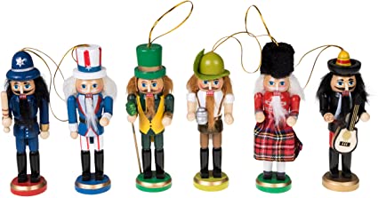 Wooden Christmas Nutcracker Ornaments by Clever Creations | Variety 6 Pack | Festive Decorations | 5" Tall Perfect for Christmas Trees | Police, Uncle Sam, Irish, German, Scottish, and Mariachi