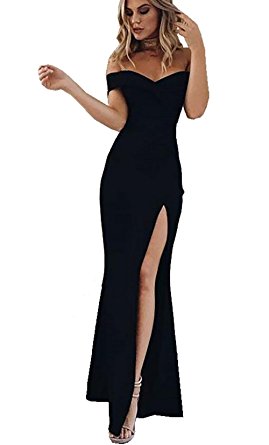 PRETTYGARDEN Women's 2018 Off Shoulder Side Split Slim Evening Maxi Party Dress