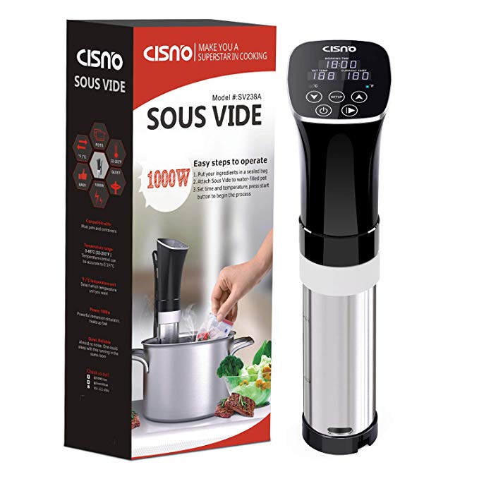 CISNO Sous Vide Cooker, 1000W Thermal Immersion Cooking Circulator, Accurate Temperature Control, 99 Hours Timer, Led Display, Cook Like A Pro Chef, Free Seal Bags & Hand Pump