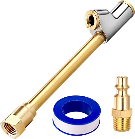 Brass Made Premium 2-Way Connection Heavy Duty Air Chuck Set, 1/4¡±FNPT Straight-on Foot Dual Head Tire Chuck with Standard Quick Plug, Tire Air Fill Kit Tool for Tire Inflator Gauge or Air Compressor