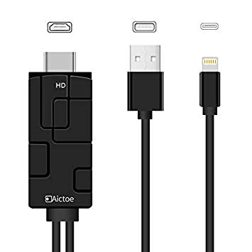 Compatible with iPhone iPad to HDMI Cable for TV, Aictoe 6.6ft Digital AV Adapter Cord, Support 1080P HDTV, Compatible with iPhone XS/XSmax/XR/X/8/7/6/plus iPad iPod to TV Projector Monitor