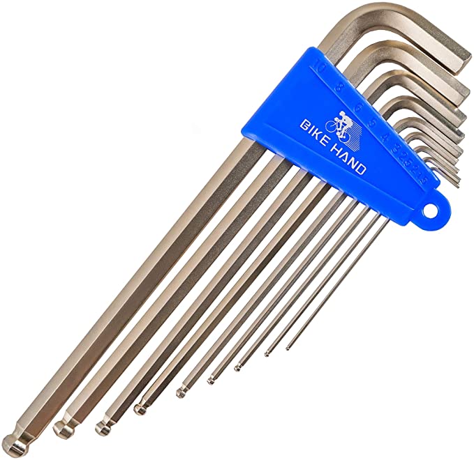 BIKEHAND Heavy Duty Precise Durable Head Hex Allen Wrenches Set - 9 Pieces - with Long Arm Ball End - 1.5/2/2.5/3/4/5/6/8/10mm - for Home or Bike Bicycle - Colored or Silver