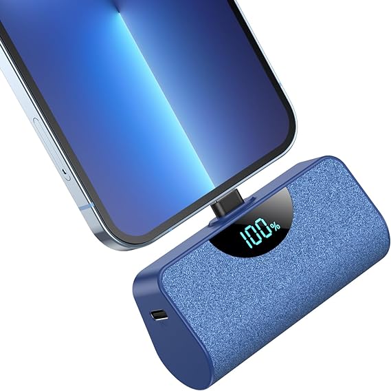 Small Portable Charger for iPhone 5200mAh, Compact 20W PD Fast Charging Power Bank, LCD Display Battery Pack Portable Phone Charger Compatible with iPhone 14 Pro Max/14/13/12/11/X/8/7/6 (Light Blue)