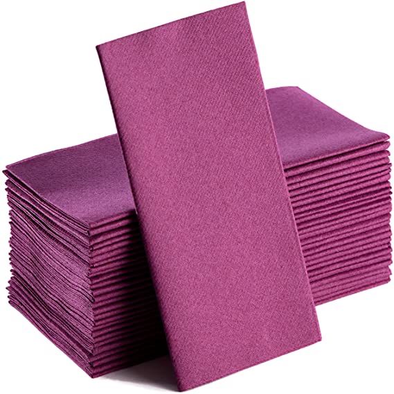 Purple Napkins | Linen Feel Guest Disposable Cloth Like Paper Dinner Napkins | Hand Towels | Soft, Absorbent, Paper Hand Napkins for Kitchen, Bathroom, Parties, Weddings, Dinners Or Events | 50 Pack