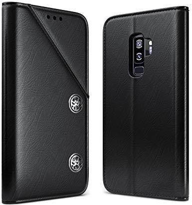 Galaxy S9 Wallet Case, Premium Leather S9 Case Wallet Flip Cover with Stand Feature for Samsung Galaxy S9 Phone - Folio ID Card Holder/Magnetic Closure - Black