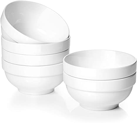 DOWAN 10 Ounce White Bowls, Small Cereal Bowls, Soup Bowls for Desserts, Side Dishes, 6 Packs