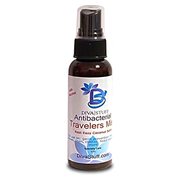 Anti-Bacterial Travelers Mist with Alcohol 60% (Coconut Scent) - Promotes Clear Skin & Protects from Acne-Causing Bacteria, Cleans Pillows, Hands, Beddings, and Sheets - Made in USA, 2 fl oz