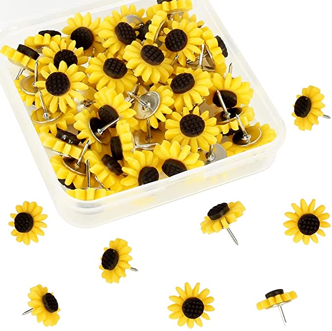 30 Pcs Sunflower Push Pins Flower Tacks Decorative Sunflower Thumb Tacks for Photos Wall Maps Bulletin Boards Cork Boards Offices Schools Supplies