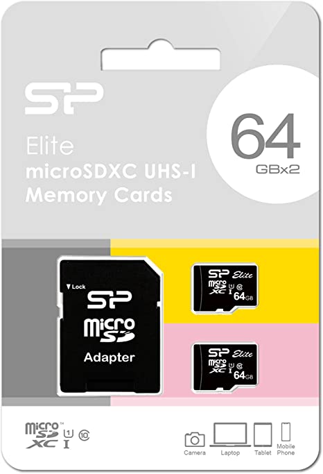 Silicon Power Elite 64GB MicroSD Card with Adapter (2 MicroSD   1 Adapter)