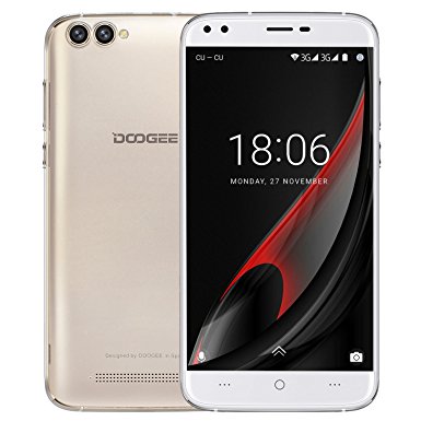 SIM Free Smartphones, DOOGEE X30 Unlocked Dual SIM Phone, Android 7.0 5.5 Inch IPS HD Mobile Phones with 2GB RAM   16GB ROM - Mali 400 525MHz - Dual 5.0MP Front Cameras   Dual 8.0MP Rear Cameras - 3360mAh - Gold