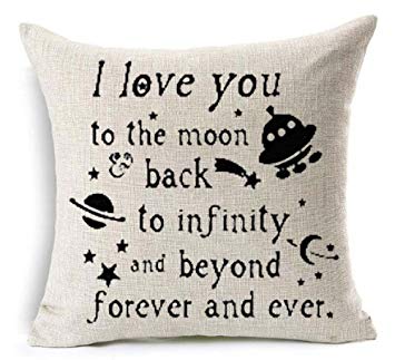 I Love You To The Moon Back To Infinity And Beyond Forever And Ever Spacecraft Outer Space Star Decoration Cotton Linen Decorative Throw Pillow Case Cushion Cover Square 18 X 18 Inches (22)
