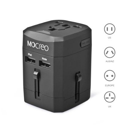 MOCREO Two USB Ports Universal World Wide All-in-one Safety Travel Charger Wall Charger Adapter Plug Built-in 21A Dual USB Ports For Home Use-Safety Fuse Protection Black