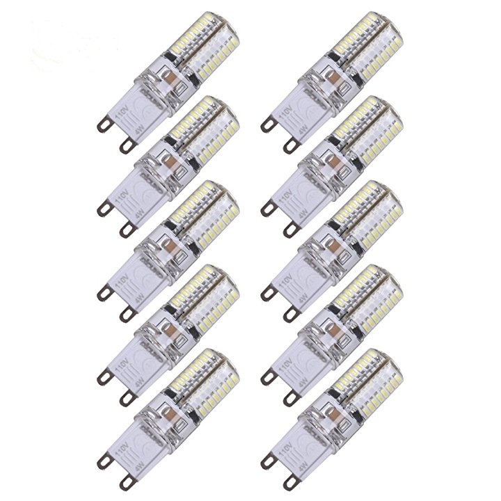 DiCUNO G9 LED Bulb 30 Watt-40 Watt Equivalent Pure White 4 Watt 6000K Non-Dimmable Bi-pin Base LED SMD AC 110V Corn Bulb, 10-Pack