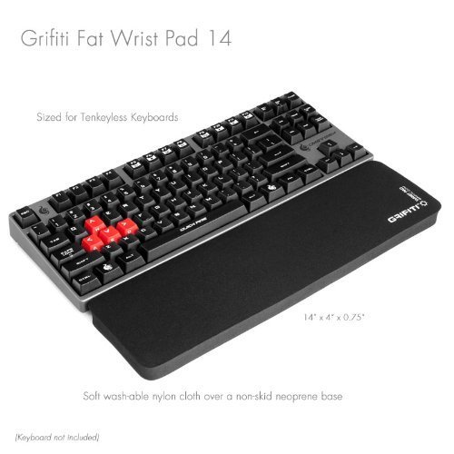 Grifiti Fat Wrist Pad 14 is a 4 x 14 Inch Wrist Rest for Small Mechanical Keyboards, MacBooks, Laptops, and Notebooks in Black Neoprene and Black Nylon