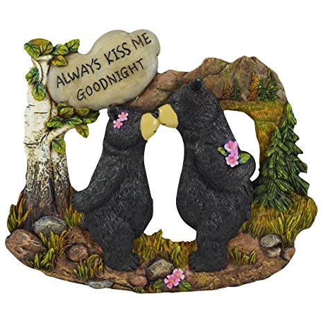 Pine Ridge Couple Black Bear With White Stone Inscribed "Always Kiss me Goodnight" Home Decor Figurines - Wildlife Country Kissing Bear Lodge Decorations