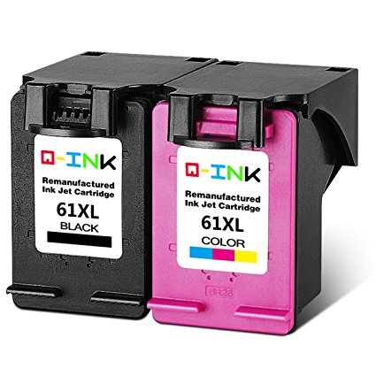 QINK 2 Pack (1BK 1C) for 61XL Black Color Ink Cartridge High Yield High Capacity CH563WN CH564WN for Deskjet 1000 1050 1510 3050 ENVY 4500 5530