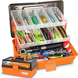 PLUSINNO Large 3 Layers Tackle Box with Tackle Included, 415Pcs Fishing Lures Kit Contains Pliers, Crankbait, Hooks, Weights & Accessories, Comprehensive Bait Lure Gear Gifts for Men Bass Freshwater