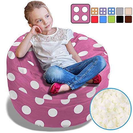 BeanBob Bean Bag Chair for Kids - Foam Filled Bean Bag - Bedroom Furniture & Sofa for Children, 2.5' Pink w/Polka Dots