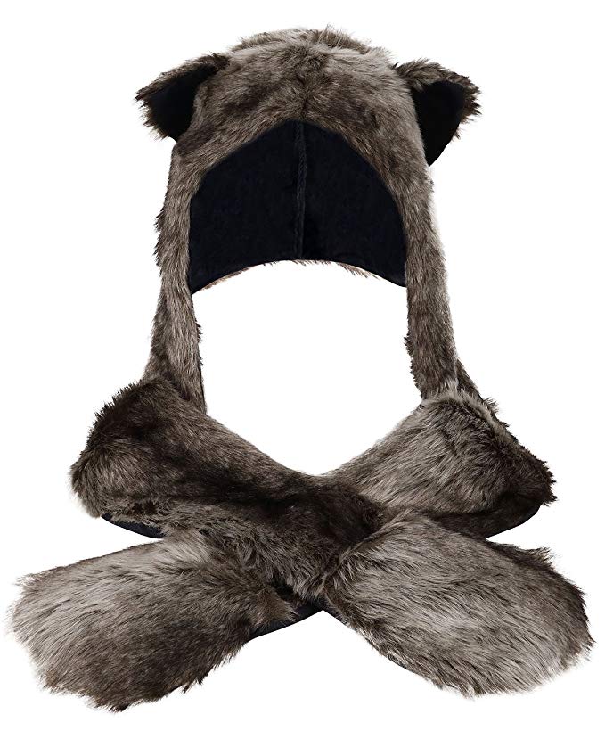 Livingston Winter Warm Plush Faux Fur Animal Paws Hat Hoods Gloves Scarf