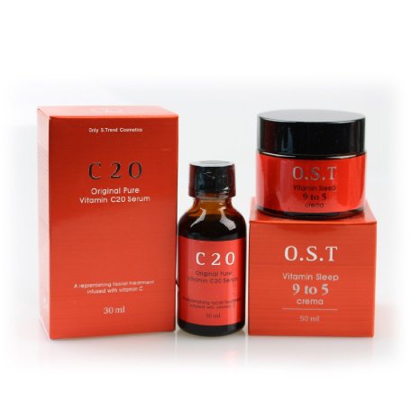 OST Set Original Pure Vitamin C20 Serum 30ml  Vitamin Sleep 9 to 5 Crema Sleeping Cream 50ml Speical Kit
